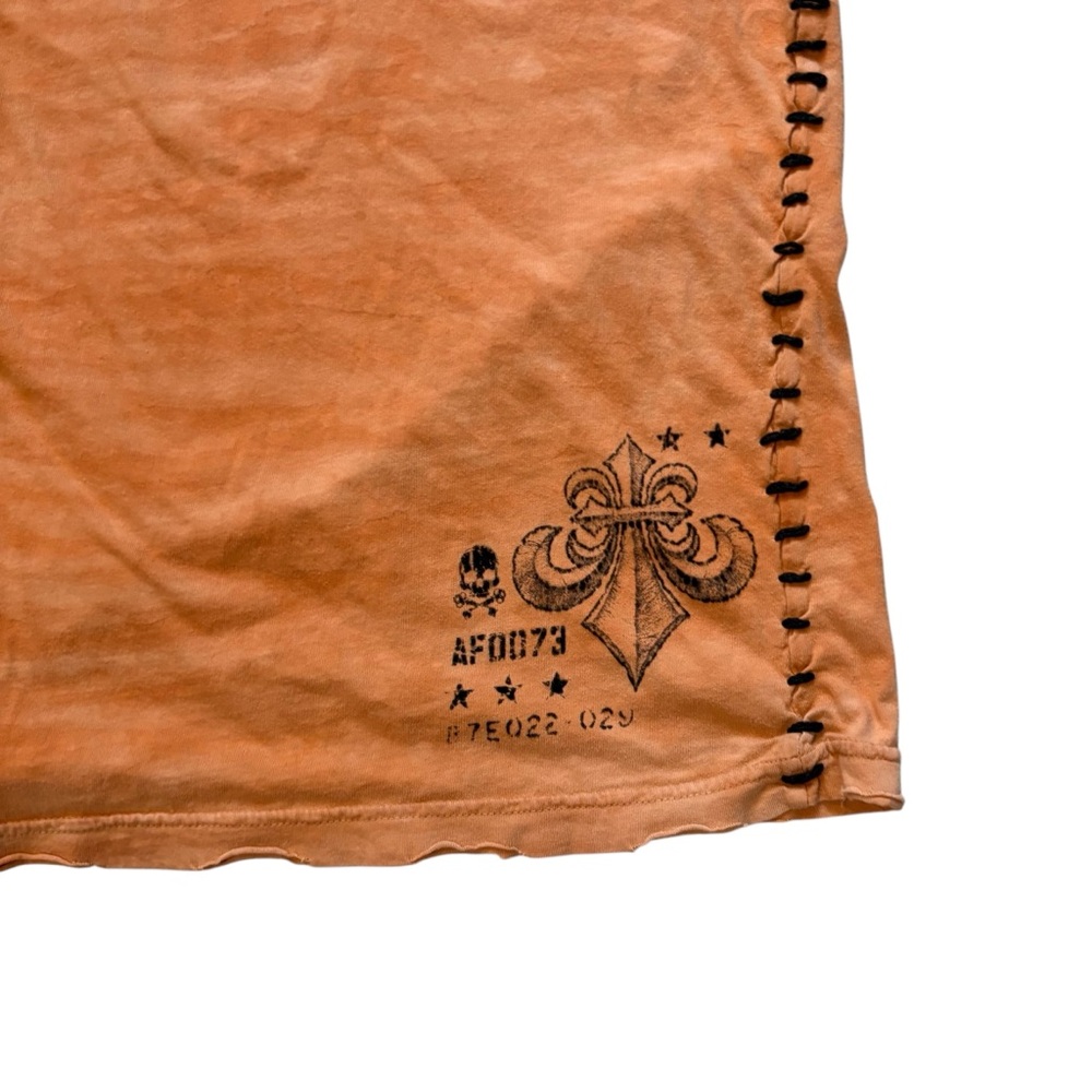 Affliction Value T-Shirt Bright Orange Camo Wash Flocked Graphic, Sz L - Picture 12 of 15